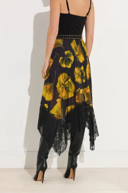 Star By Julien Macdonald Yellow Floral Pleated Mesh Skirt - Size 16 Clothing Image 4
