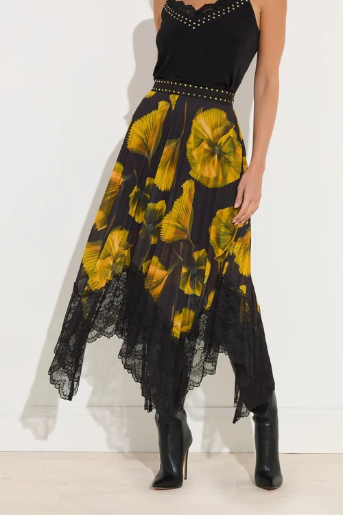 Star By Julien Macdonald Yellow Floral Pleated Mesh Skirt - Size 16 Clothing Image 3
