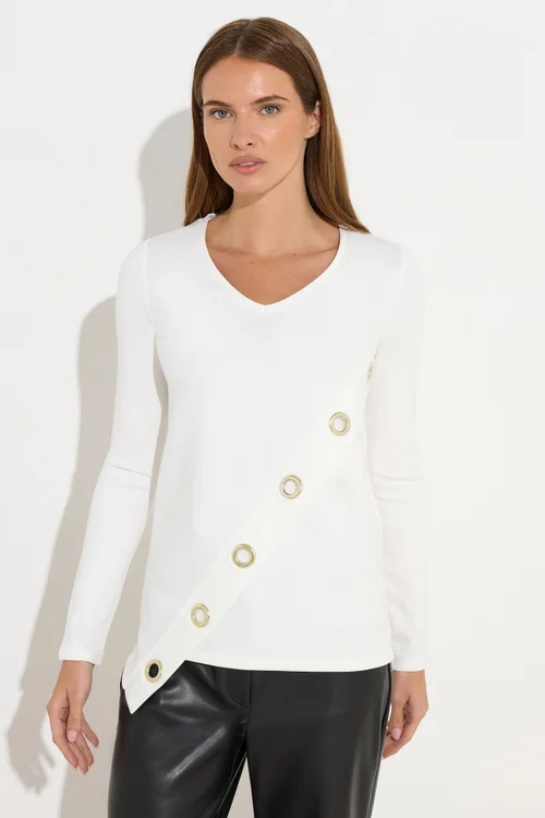 Star By Julien Macdonald Ivory White Asymmetric Eyelet Detail Top - Size 18 Clothing Image 1