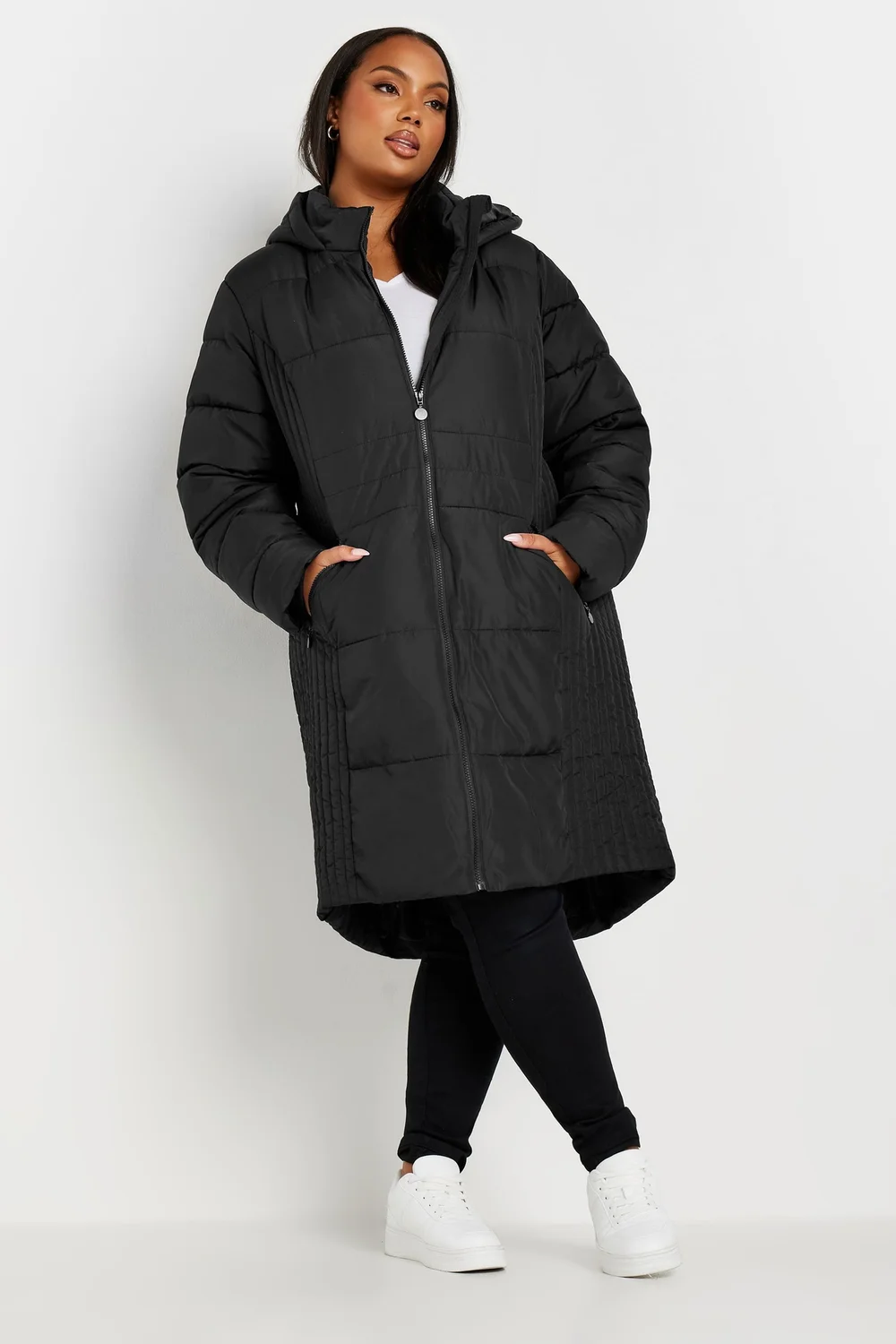 Yours Curve Black Midi Padded Coat - 22-24 Image 2