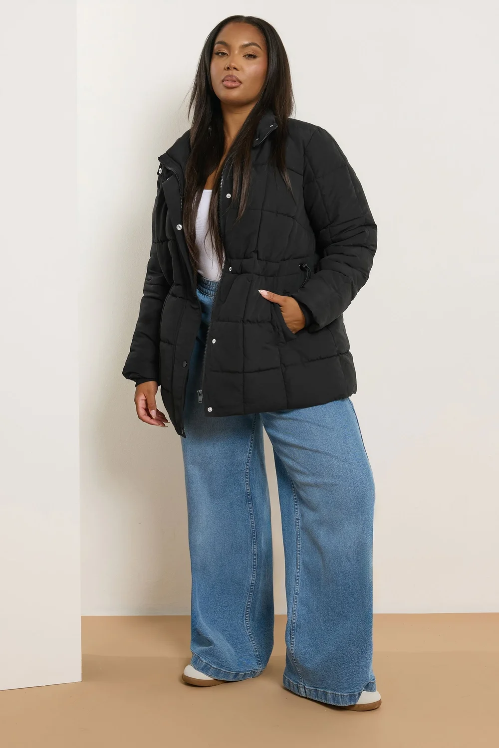 Yours Curve Black Boxy Quilted Coat - 16 Image 2