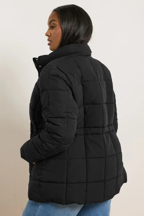 Yours Curve Black Boxy Quilted Coat - 16 Image 3