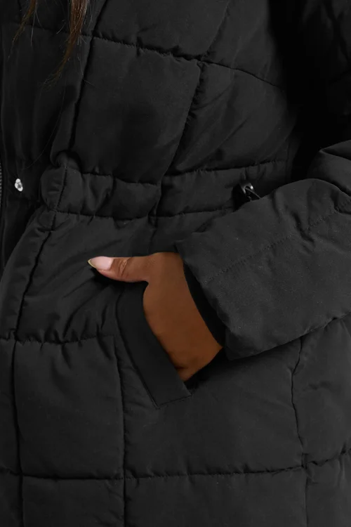 Yours Curve Black Boxy Quilted Coat - 16 Image 4