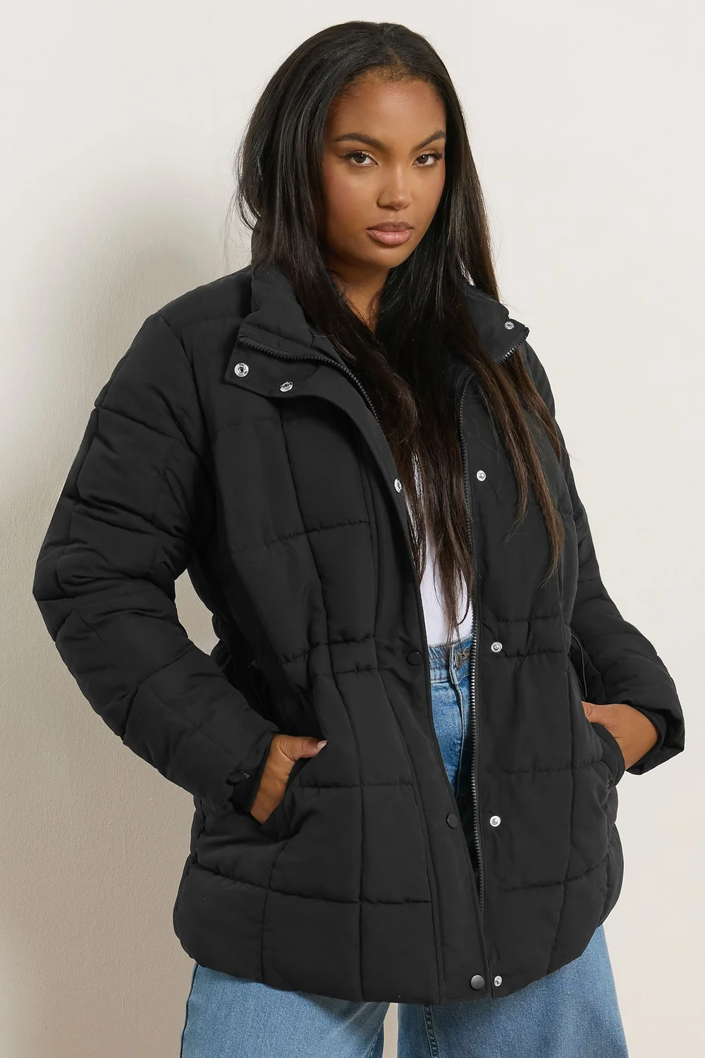 Yours Curve Black Boxy Quilted Coat - 16 Image 1