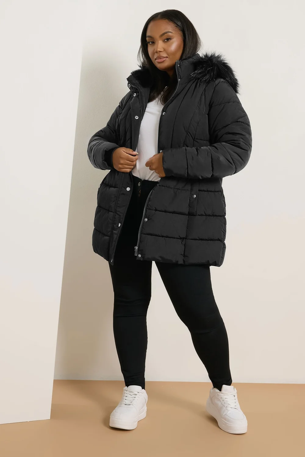 Yours Curve Black Short Puffer Coat - 22-24 Image 2