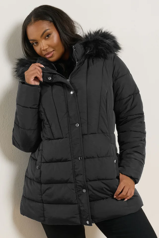 Yours Curve Black Short Puffer Coat
