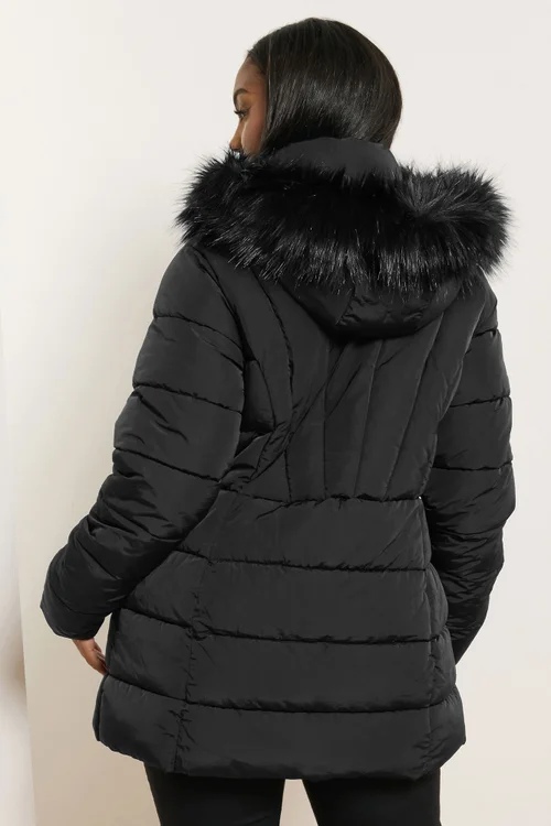Yours Curve Black Short Puffer Coat - 22-24 Image 3