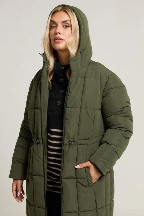 Yours Curve Khaki Green Padded Midi Puffer Coat - 18 Image 4