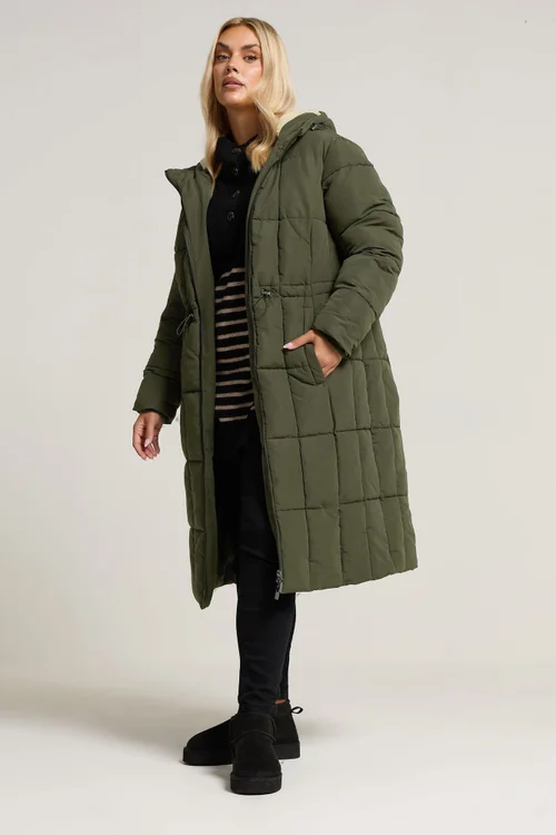 Yours Curve Khaki Green Padded Midi Puffer Coat - 18 Image 2