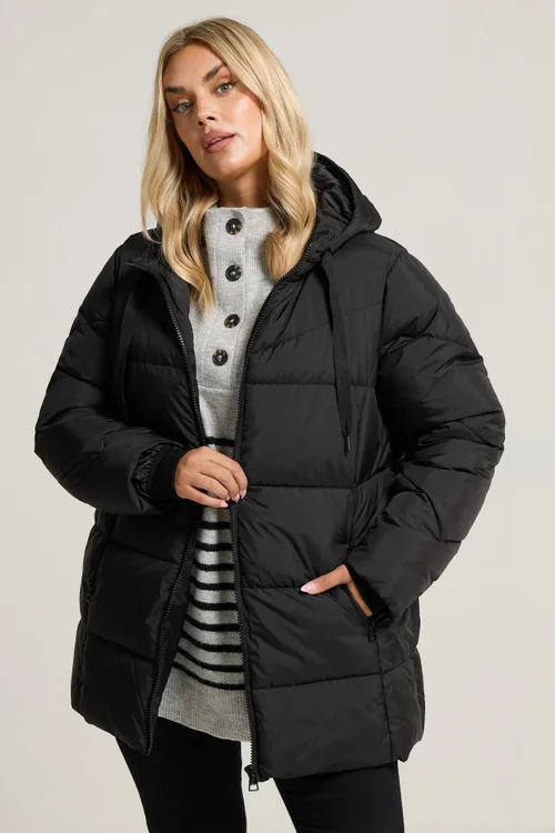 Yours Curve Black Short Padded Coat - 18 Image 1