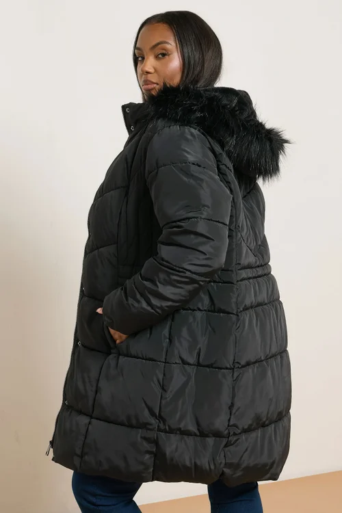 Yours Curve Black Puffer Midi Coat - 20 Image 3