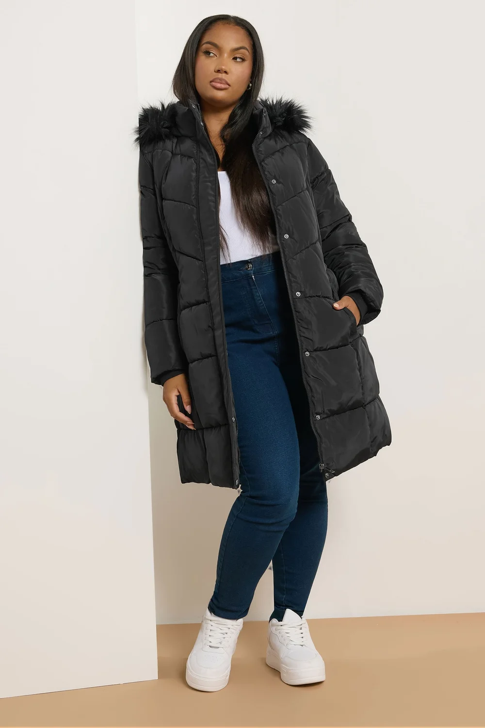 Yours Curve Black Puffer Midi Coat - 20 Image 1