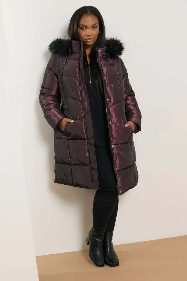 Yours Curve Purple Puffer Midi Coat