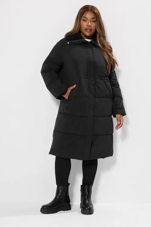 Yours Curve Black Funnel Neck Midi Coat - 16 Image 1