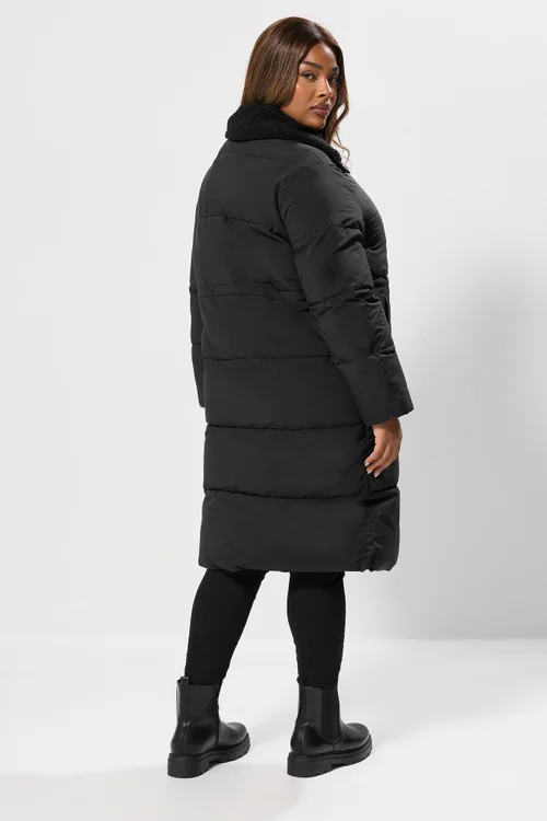 Yours Curve Black Funnel Neck Midi Coat - 16 Image 2