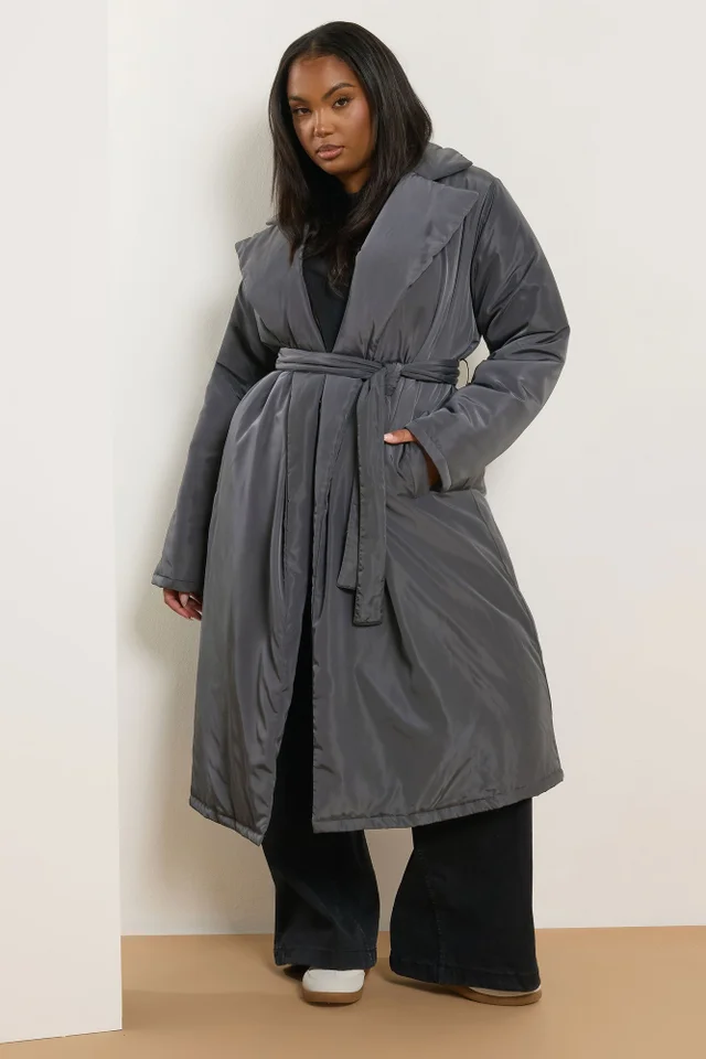 Yours Curve Black Longline Padded Coat