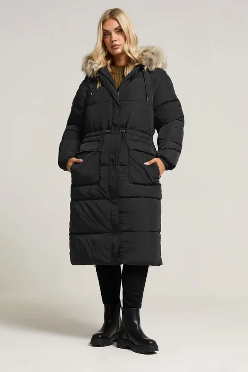 Yours Curve Black Padded Parka Coat - 26-28 Image 4