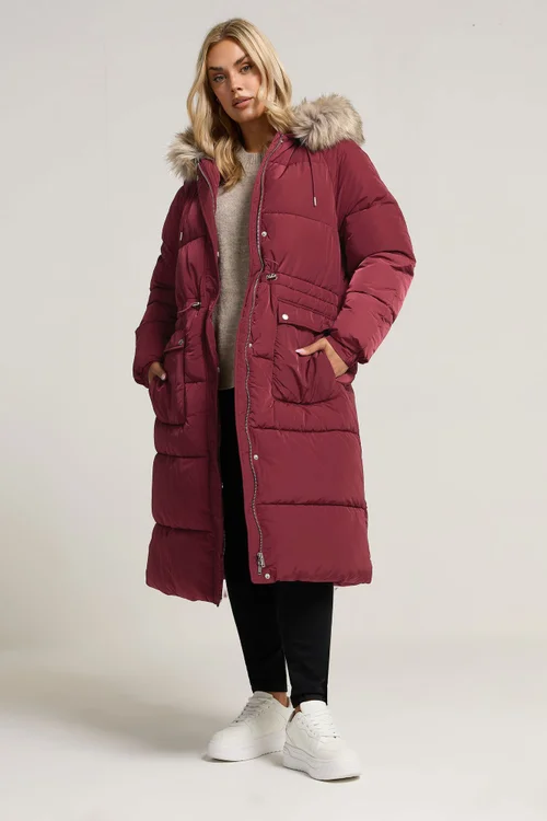 Yours Curve Red Padded Parka Coat - 14 Image 1