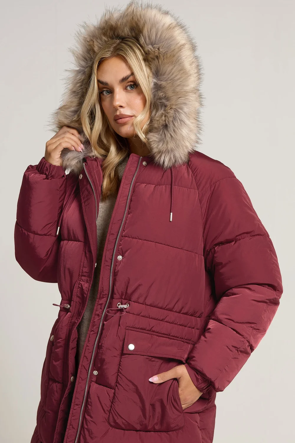 Yours Curve Red Padded Parka Coat - 14 Image 2