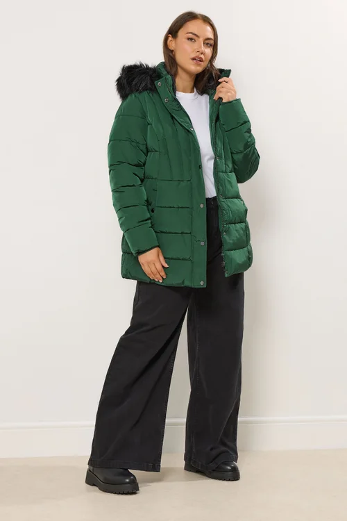 Yours Curve Green Short Puffer Coat - 22-24 Image 3