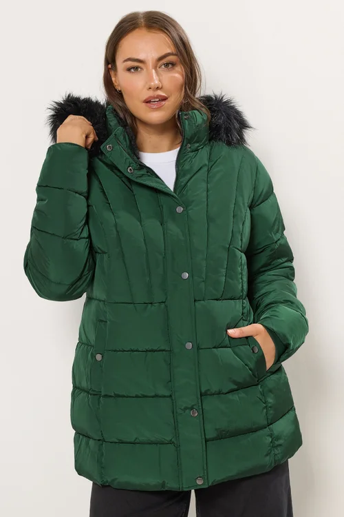 Yours Curve Green Short Puffer Coat - 22-24 Image 2