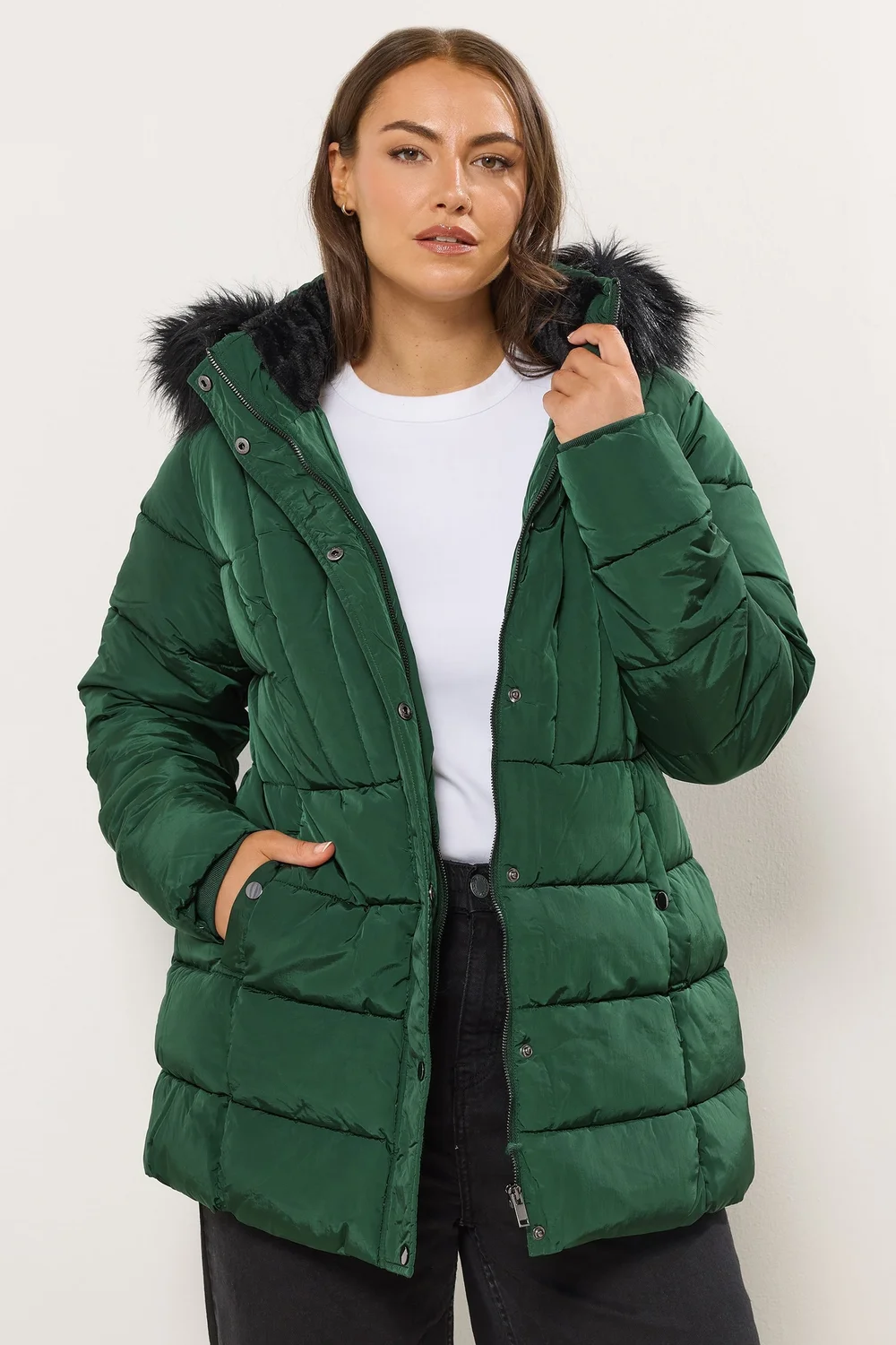Yours Curve Green Short Puffer Coat - 22-24 Image 1