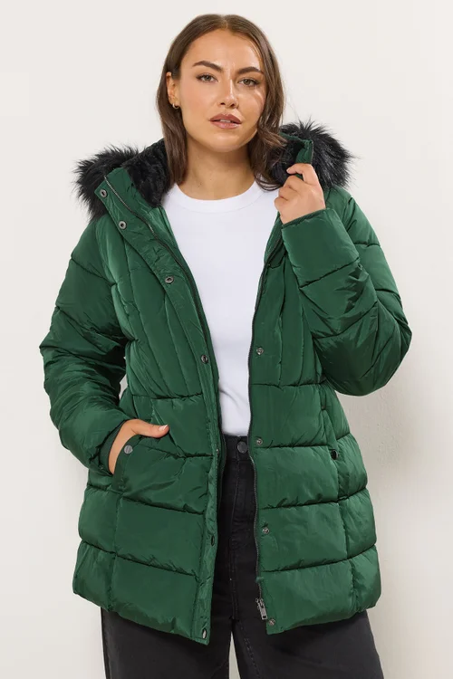 Yours Curve Green Short Puffer Coat - 22-24 Image 1