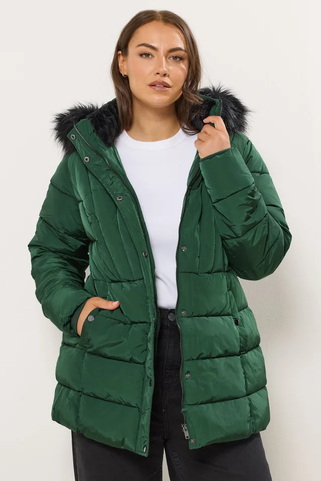 Yours Curve Green Short Puffer Coat