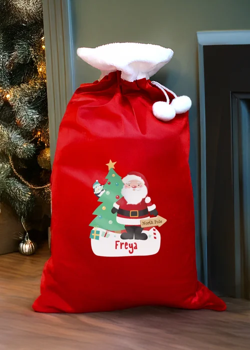 Personalised Memento Company Red Santa Luxury Pom Pom Sack - One Size Image 2