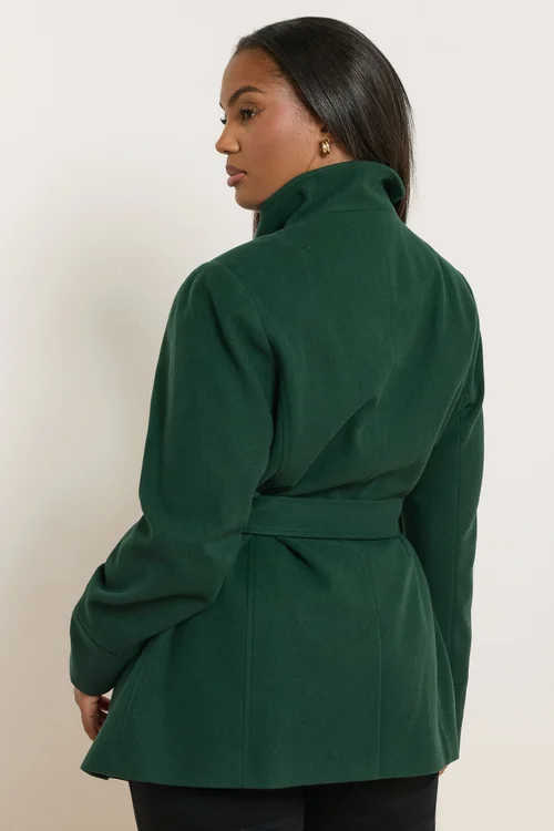 Yours Curve Dark Green Formal Wrap Coat - 20 Image 3