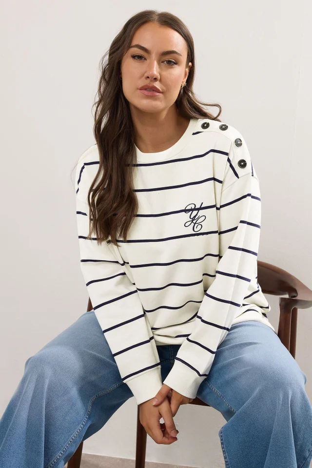 Yours Curve Ivory White Stripe 'London' Slogan Sweatshirt