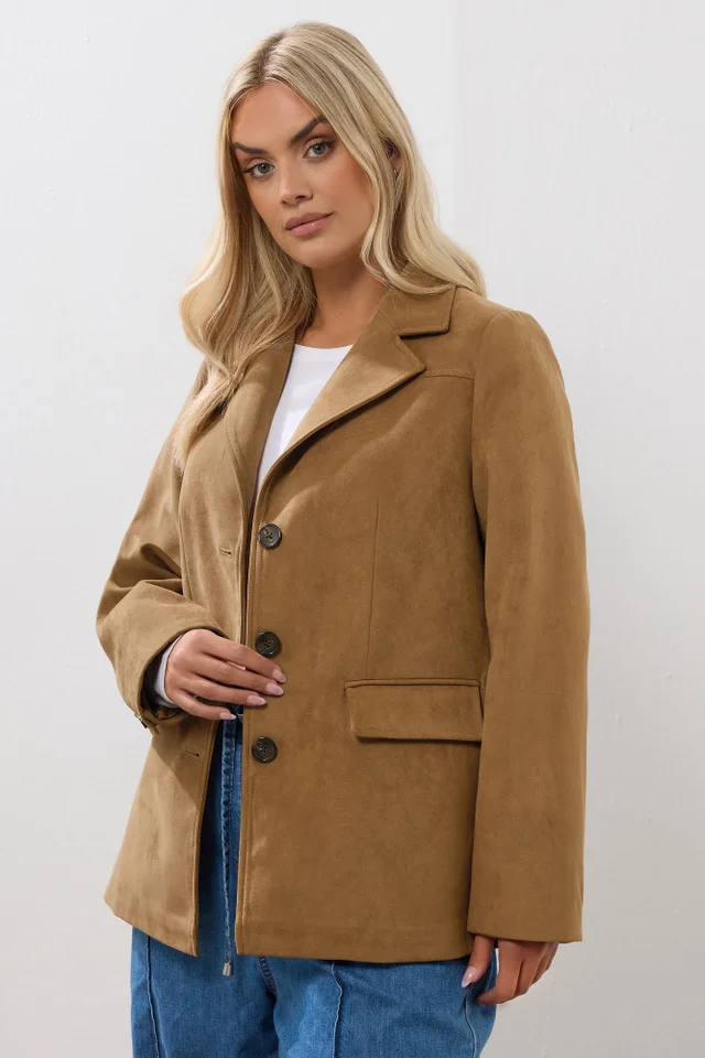 Yours Curve Brown Faux Suede Blazer