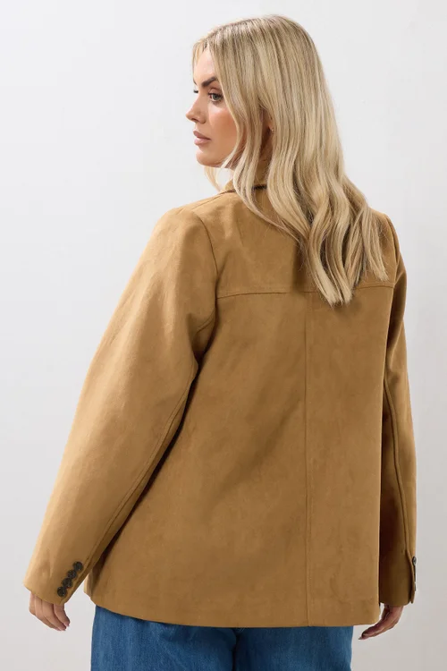 Yours Curve Brown Faux Suede Blazer - 20 Image 3