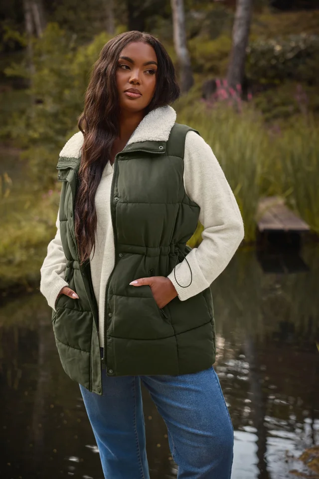 Yours Curve Khaki Green Padded Gilet