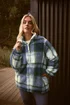 Yours Curve Blue Check Fleece Jacket - 26-28 Image 1