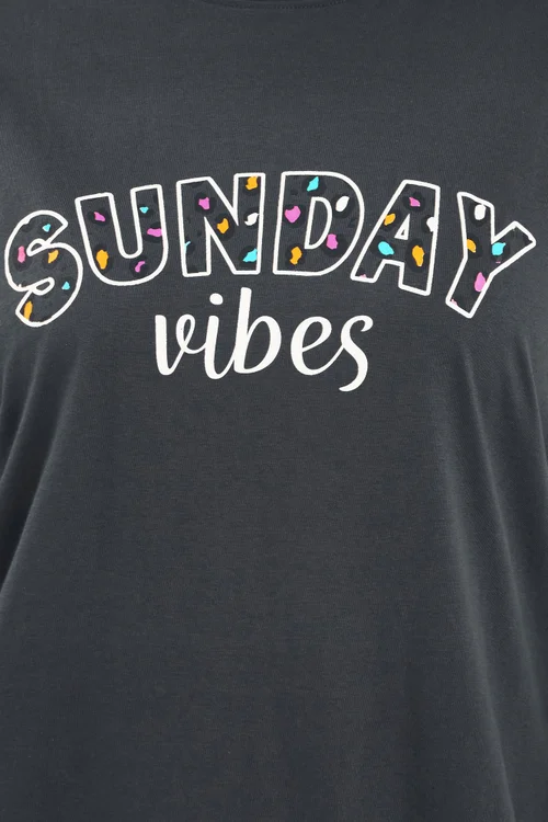 Yours Curve Blue 'Sunday Vibes' Slogan Print Wide Leg Pyjama Set - Size 38-40 Image 4