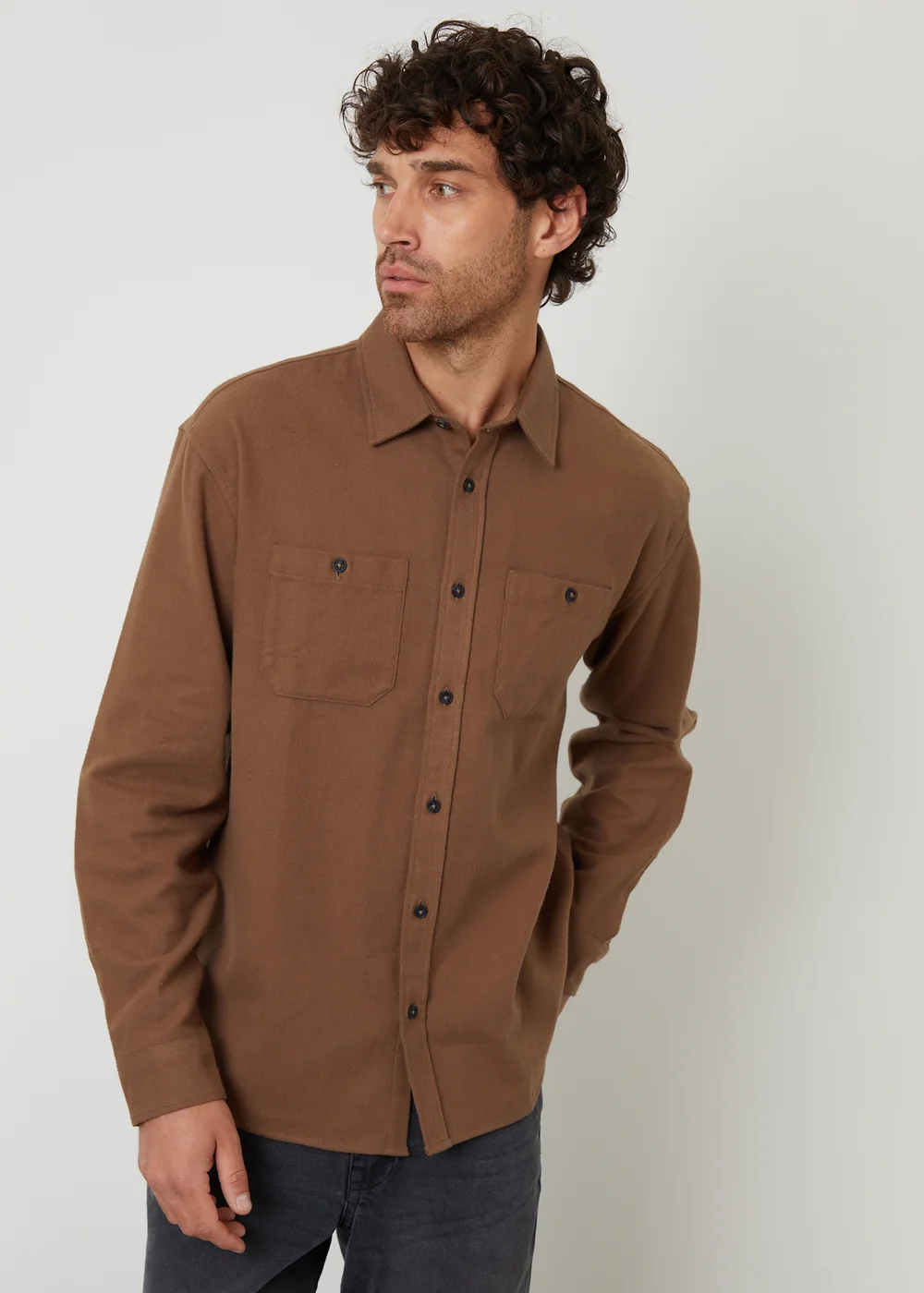 Threadbare Brown Cotton Flannel Relaxed Fit Shirt - Medium Image 1