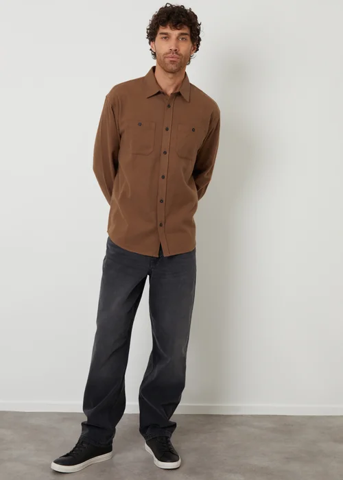 Threadbare Brown Cotton Flannel Relaxed Fit Shirt - Medium Image 3
