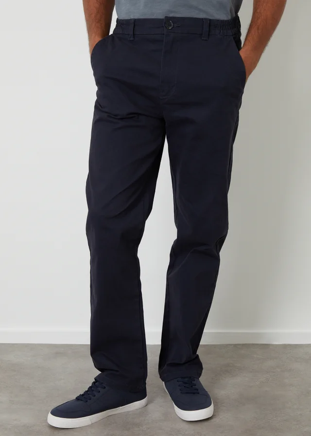 Threadbare Navy Straight Leg Stretch Waist Chino Trousers