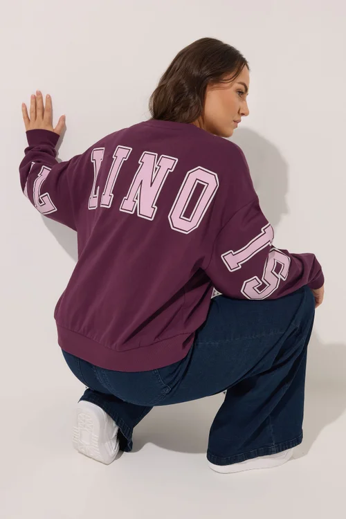 Yours Curve Red 'Illinois' Back Print Sweatshirt - 26-28 Image 2