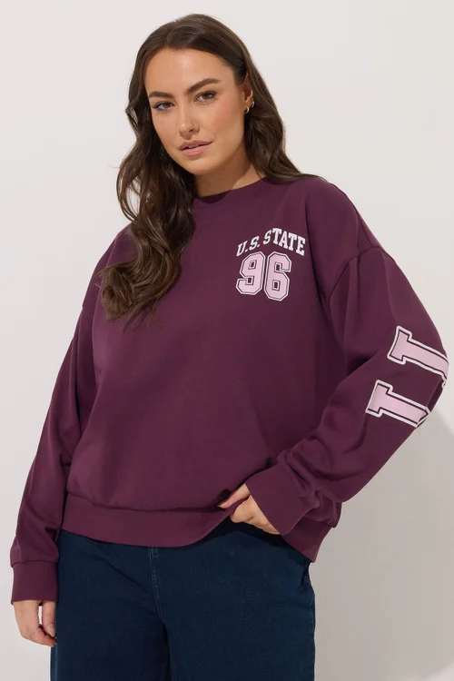 Yours Curve Red 'Illinois' Back Print Sweatshirt - 26-28 Image 1