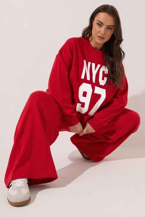 Yours Curve Red 'NYC 97' Slogan Sweatshirt - 18 Image 2