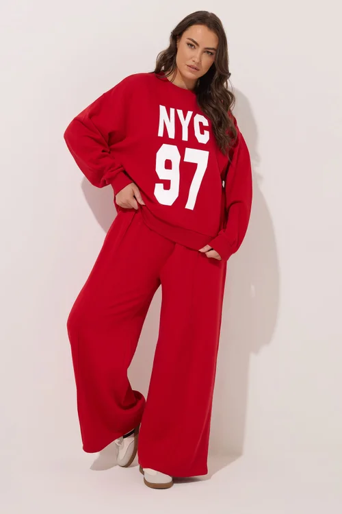 Yours Curve Red 'NYC 97' Slogan Sweatshirt - 18 Image 3