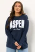 Yours Curve Navy Blue 'Aspen' Slogan Sweatshirt - 18 Image 1