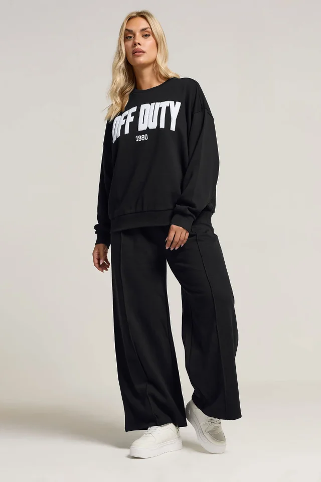 Yours Curve Black 'Off Duty' Slogan Sweatshirt