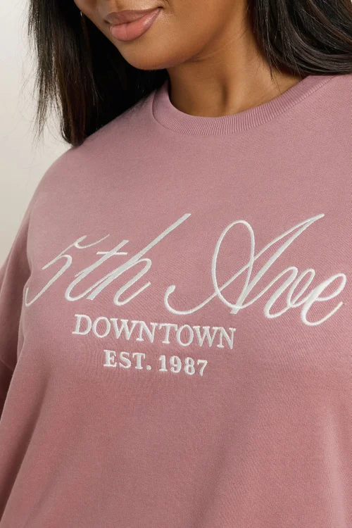 Yours Curve Pink '5th Ave' Embroidered Sweatshirt - 22-24 Image 4