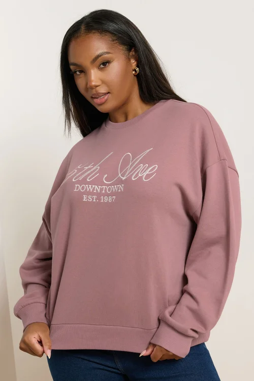 Yours Curve Pink '5th Ave' Embroidered Sweatshirt - 22-24 Image 1