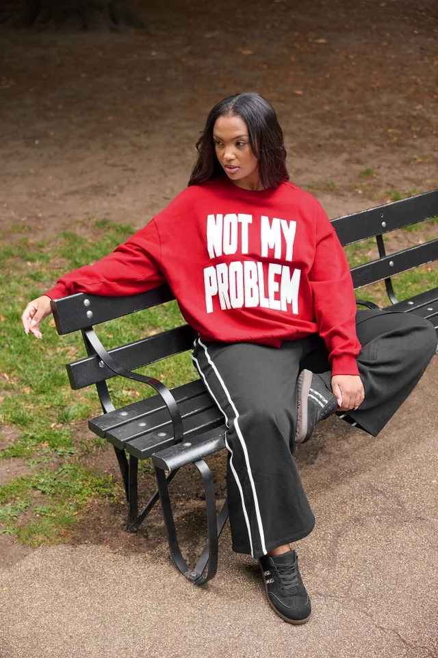 Yours Curve Red 'Not My Problem' Slogan Sweatshirt