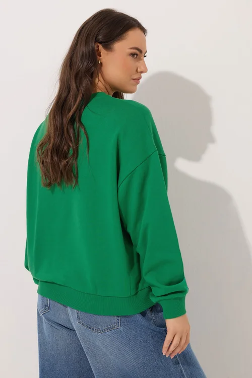 Yours Curve Green 'Monaco' Slogan Sweatshirt - 16 Image 4