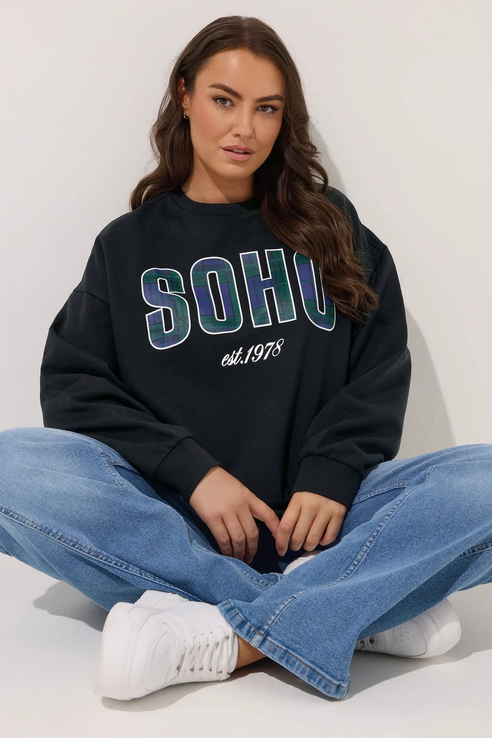 Yours Curve Black Check 'Soho' Sweatshirt - 18 Image 1